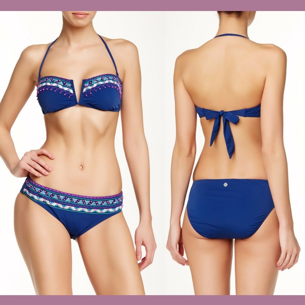 NWT‎ 2PC Nanette Lepore [ XS ] Costa Sol Bandeau Bikini Top + Hipster Bottom